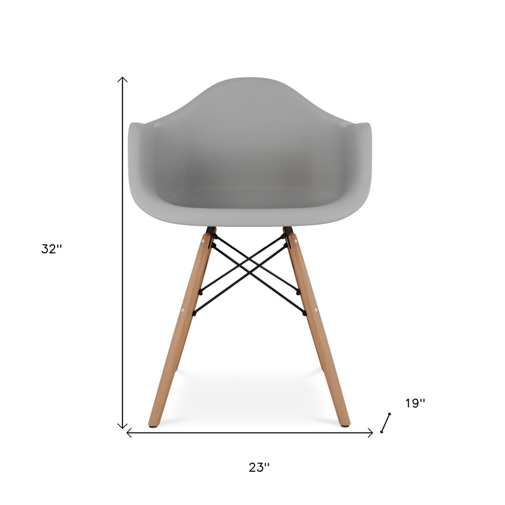 Gray And Natural Heavy Duty Plastic And Solid Wood Dining Arm Chair By Homeroots | Dining Chairs | Modishstore - 6