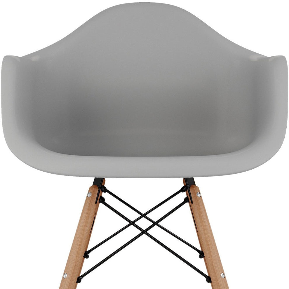 Gray And Natural Heavy Duty Plastic And Solid Wood Dining Arm Chair By Homeroots | Dining Chairs | Modishstore - 8