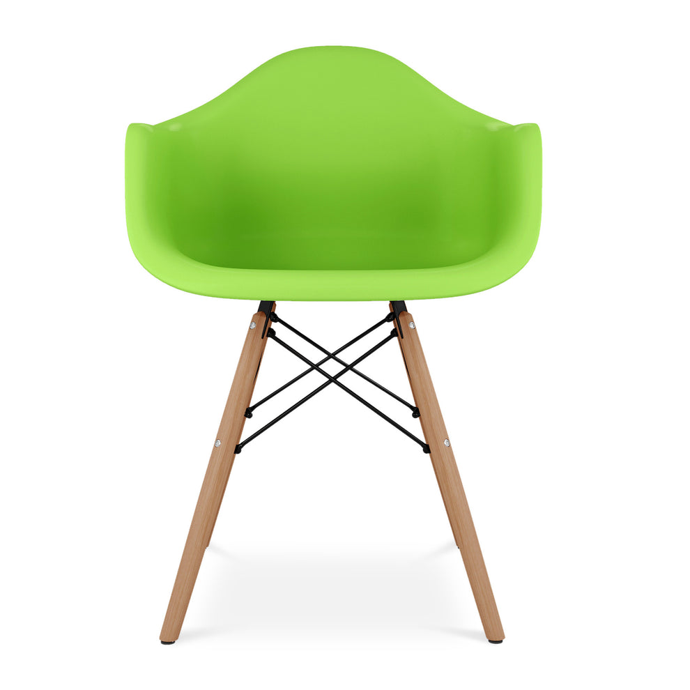 Green And Natural Heavy Duty Plastic And Solid Wood Dining Arm Chair By Homeroots | Dining Chairs | Modishstore - 6