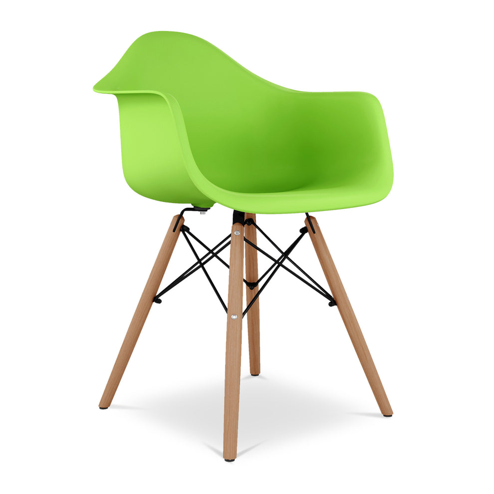 Green And Natural Heavy Duty Plastic And Solid Wood Dining Arm Chair By Homeroots | Dining Chairs | Modishstore - 2