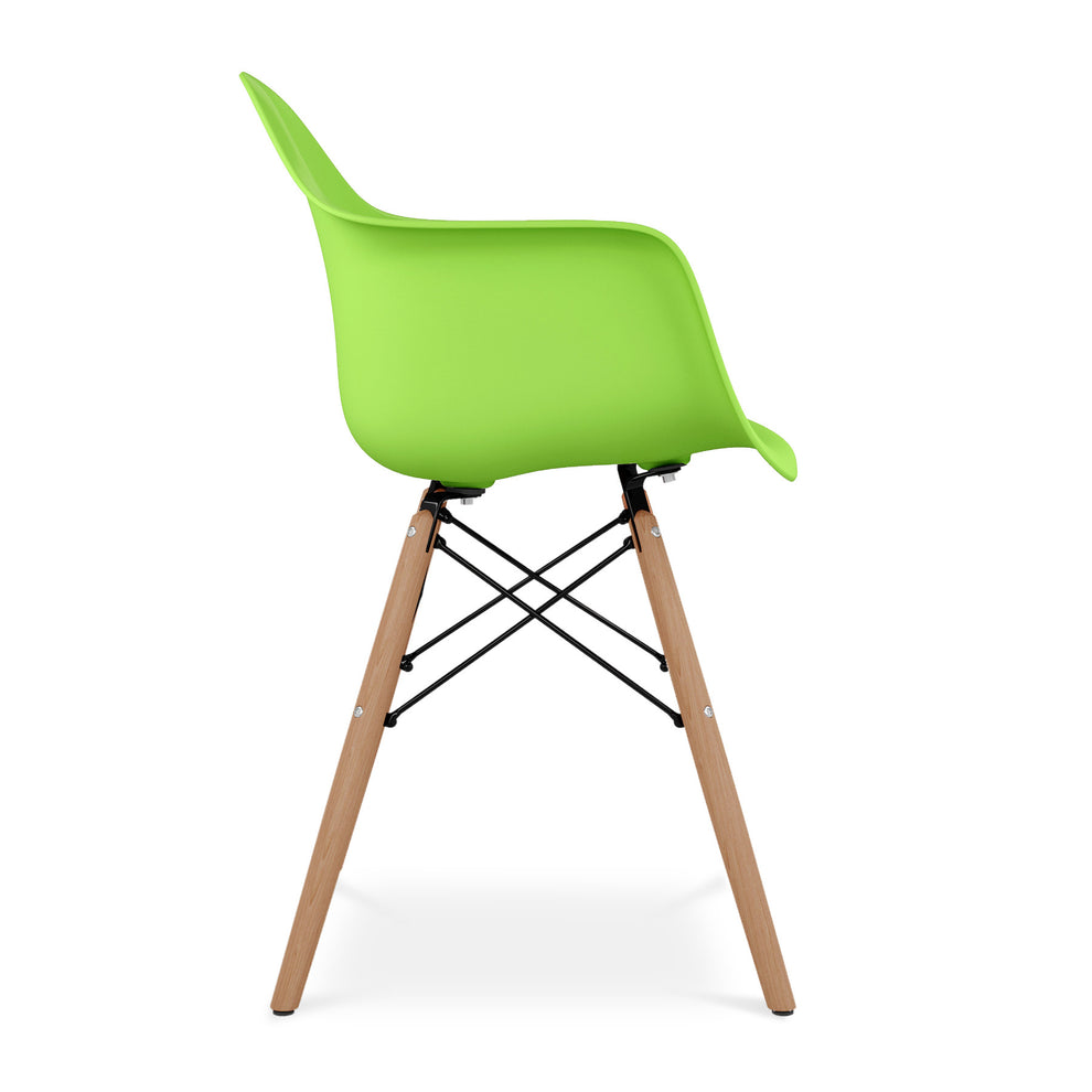 Green And Natural Heavy Duty Plastic And Solid Wood Dining Arm Chair By Homeroots | Dining Chairs | Modishstore - 3