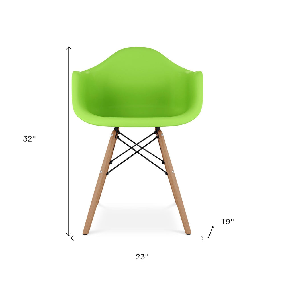 Green And Natural Heavy Duty Plastic And Solid Wood Dining Arm Chair By Homeroots | Dining Chairs | Modishstore - 7