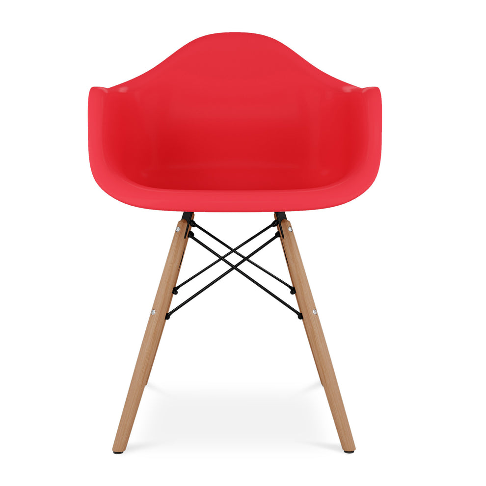 Red And Natural Heavy Duty Plastic And Solid Wood Dining Arm Chair By Homeroots | Dining Chairs | Modishstore - 8