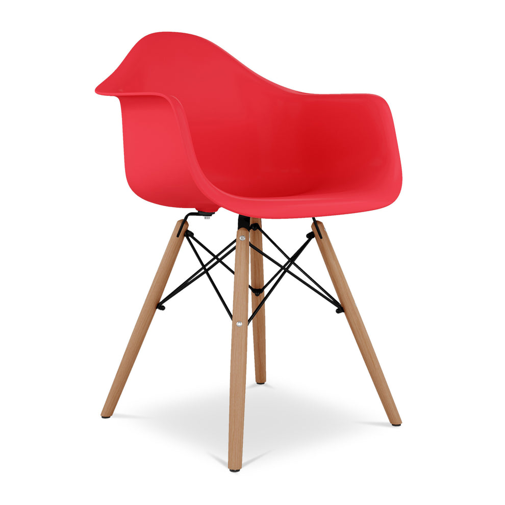Red And Natural Heavy Duty Plastic And Solid Wood Dining Arm Chair By Homeroots | Dining Chairs | Modishstore - 2