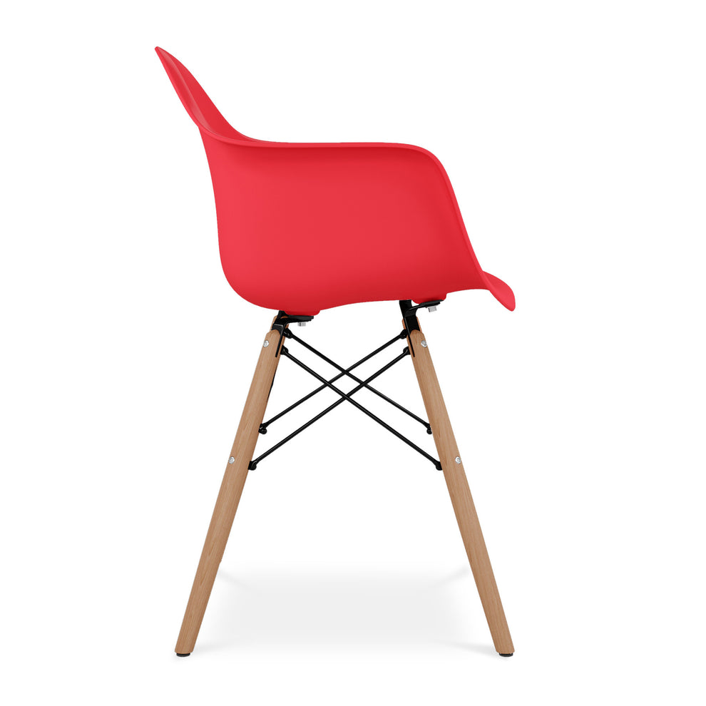 Red And Natural Heavy Duty Plastic And Solid Wood Dining Arm Chair By Homeroots | Dining Chairs | Modishstore - 3