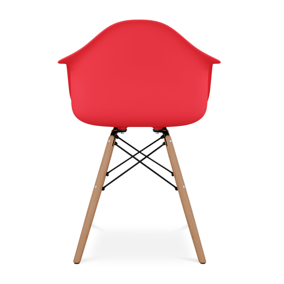 Red And Natural Heavy Duty Plastic And Solid Wood Dining Arm Chair By Homeroots | Dining Chairs | Modishstore - 4