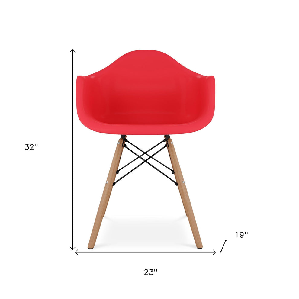 Red And Natural Heavy Duty Plastic And Solid Wood Dining Arm Chair By Homeroots | Dining Chairs | Modishstore - 7