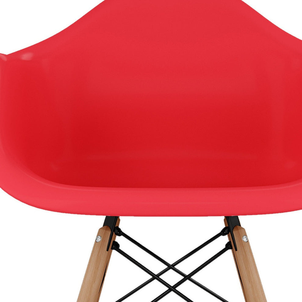 Red And Natural Heavy Duty Plastic And Solid Wood Dining Arm Chair By Homeroots | Dining Chairs | Modishstore - 5