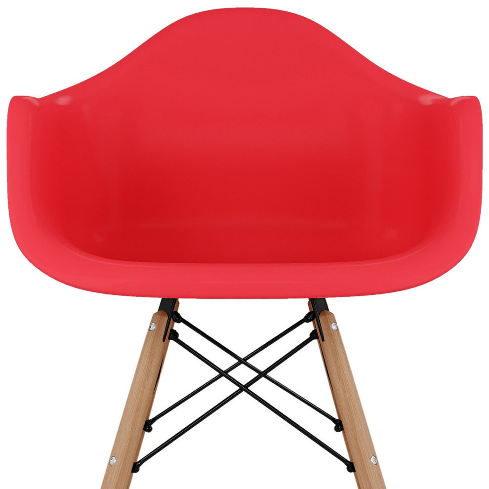 Red And Natural Heavy Duty Plastic And Solid Wood Dining Arm Chair By Homeroots | Dining Chairs | Modishstore - 6