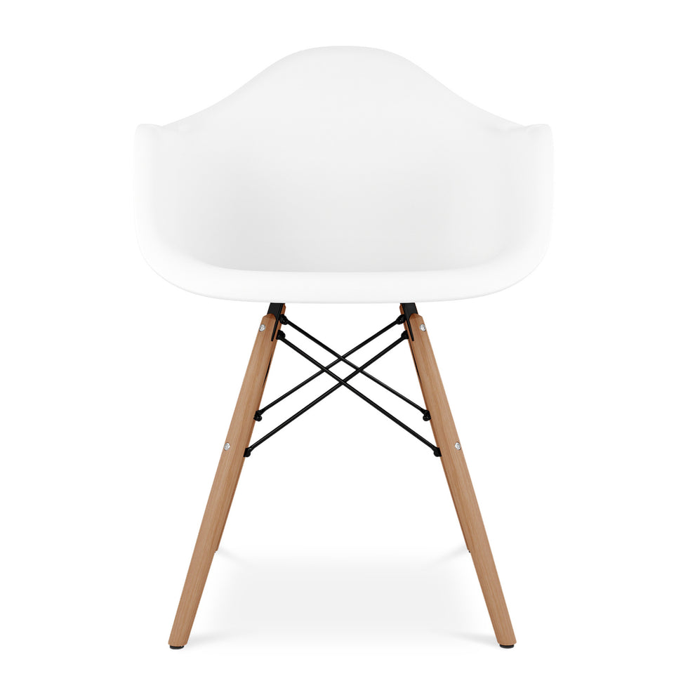 White And Natural Heavy Duty Plastic And Solid Wood Dining Arm Chair By Homeroots | Dining Chairs | Modishstore - 8