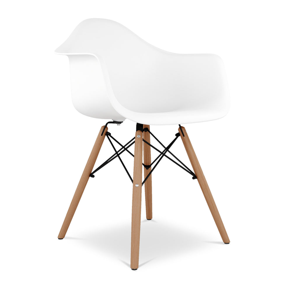 White And Natural Heavy Duty Plastic And Solid Wood Dining Arm Chair By Homeroots | Dining Chairs | Modishstore - 2