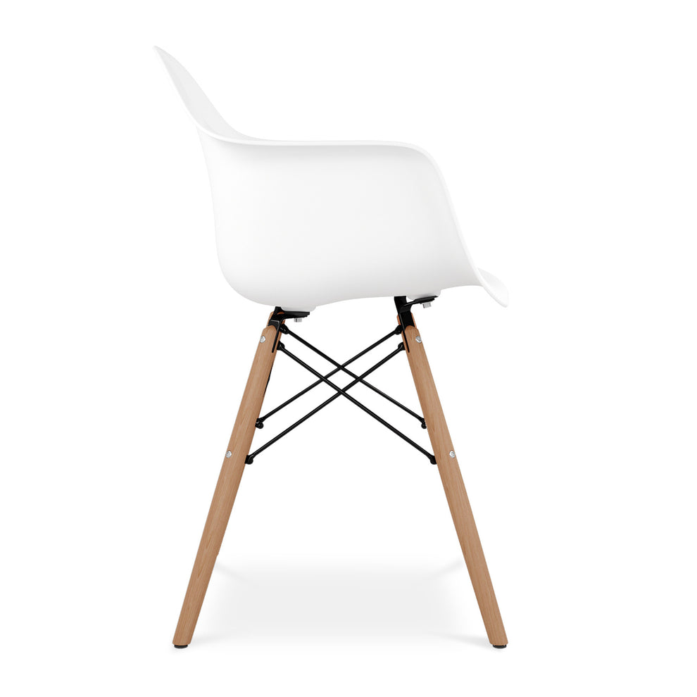 White And Natural Heavy Duty Plastic And Solid Wood Dining Arm Chair By Homeroots | Dining Chairs | Modishstore - 3