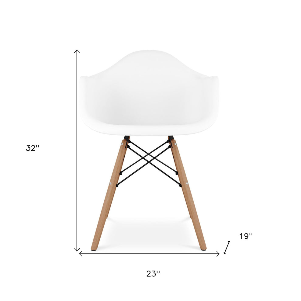 White And Natural Heavy Duty Plastic And Solid Wood Dining Arm Chair By Homeroots | Dining Chairs | Modishstore - 7