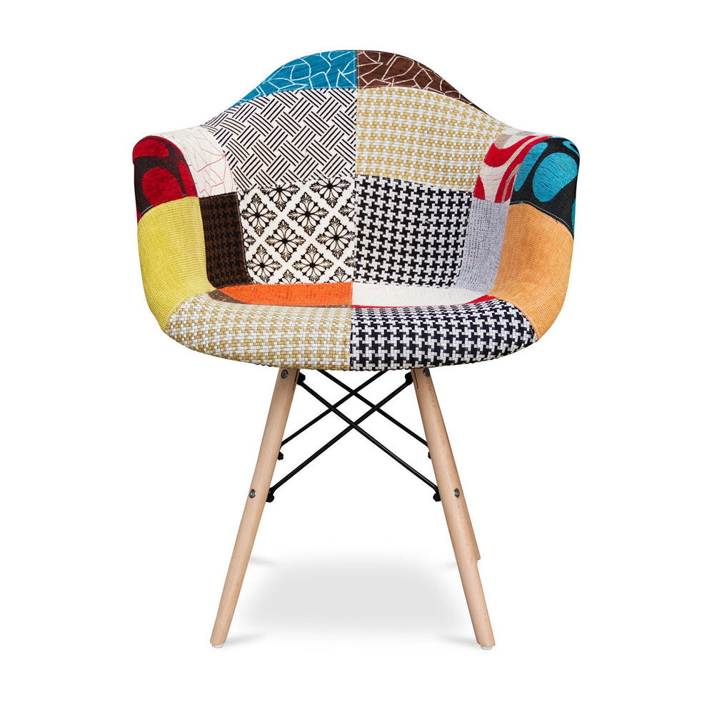 Black White and Rainbow And Natural Upholstered Fabric Dining Arm Chair By Homeroots | Dining Chairs | Modishstore - 2