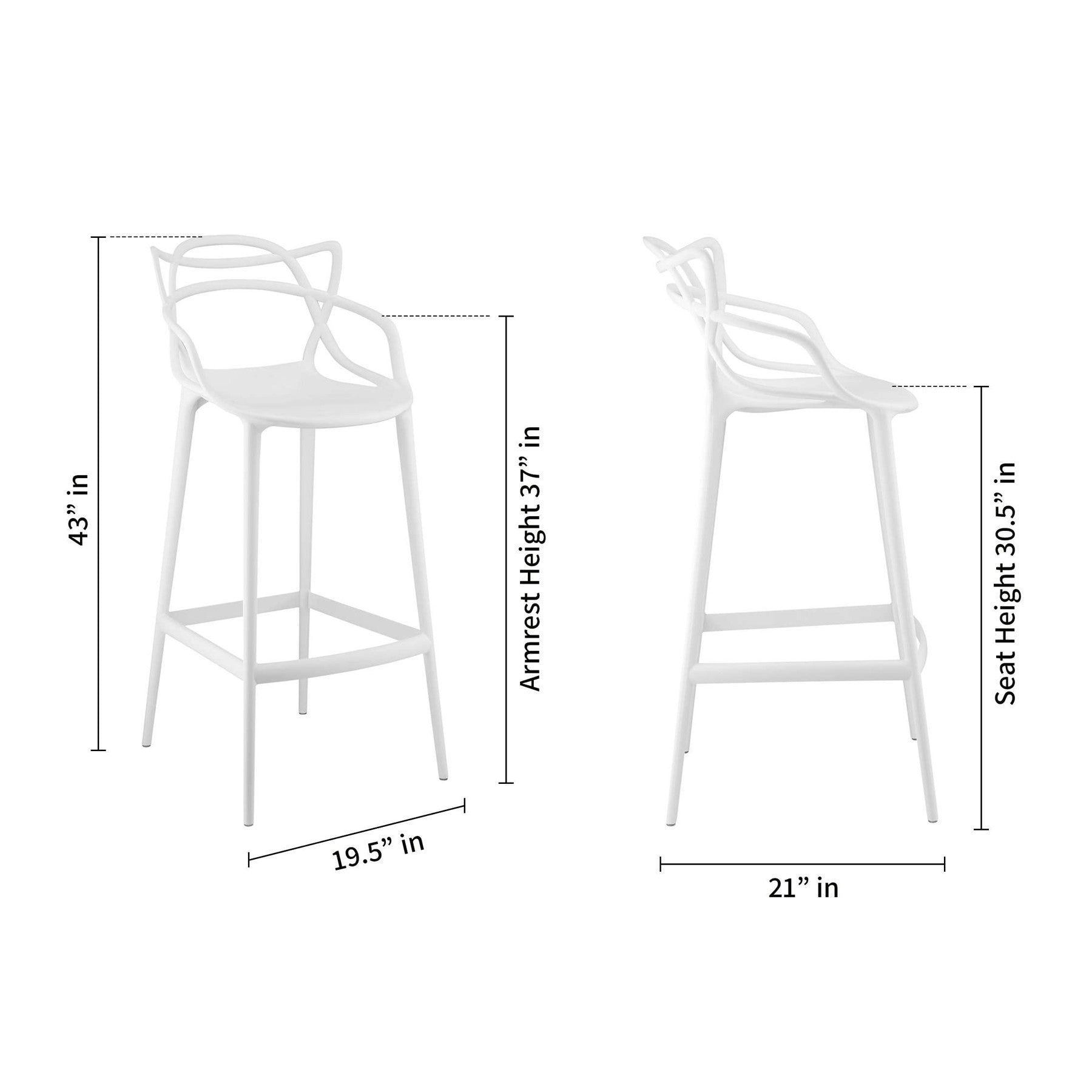 White Heavy Duty Plastic Bar Height Bar Chair By Homeroots | Bar Stools | Modishstore - 4