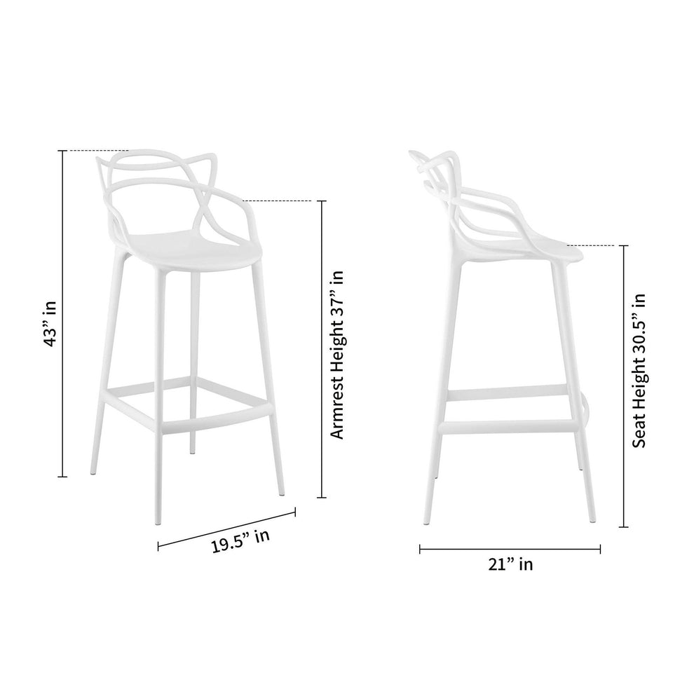 White Heavy Duty Plastic Bar Height Bar Chair By Homeroots | Bar Stools | Modishstore - 4