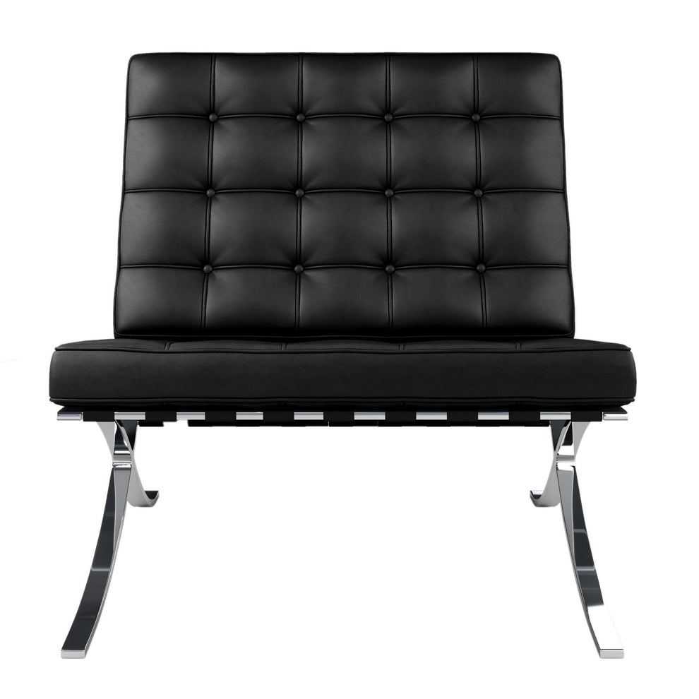 Black and Silver Italian Leather Tufted Lounge Chair By Homeroots | Accent Chairs | Modishstore - 2