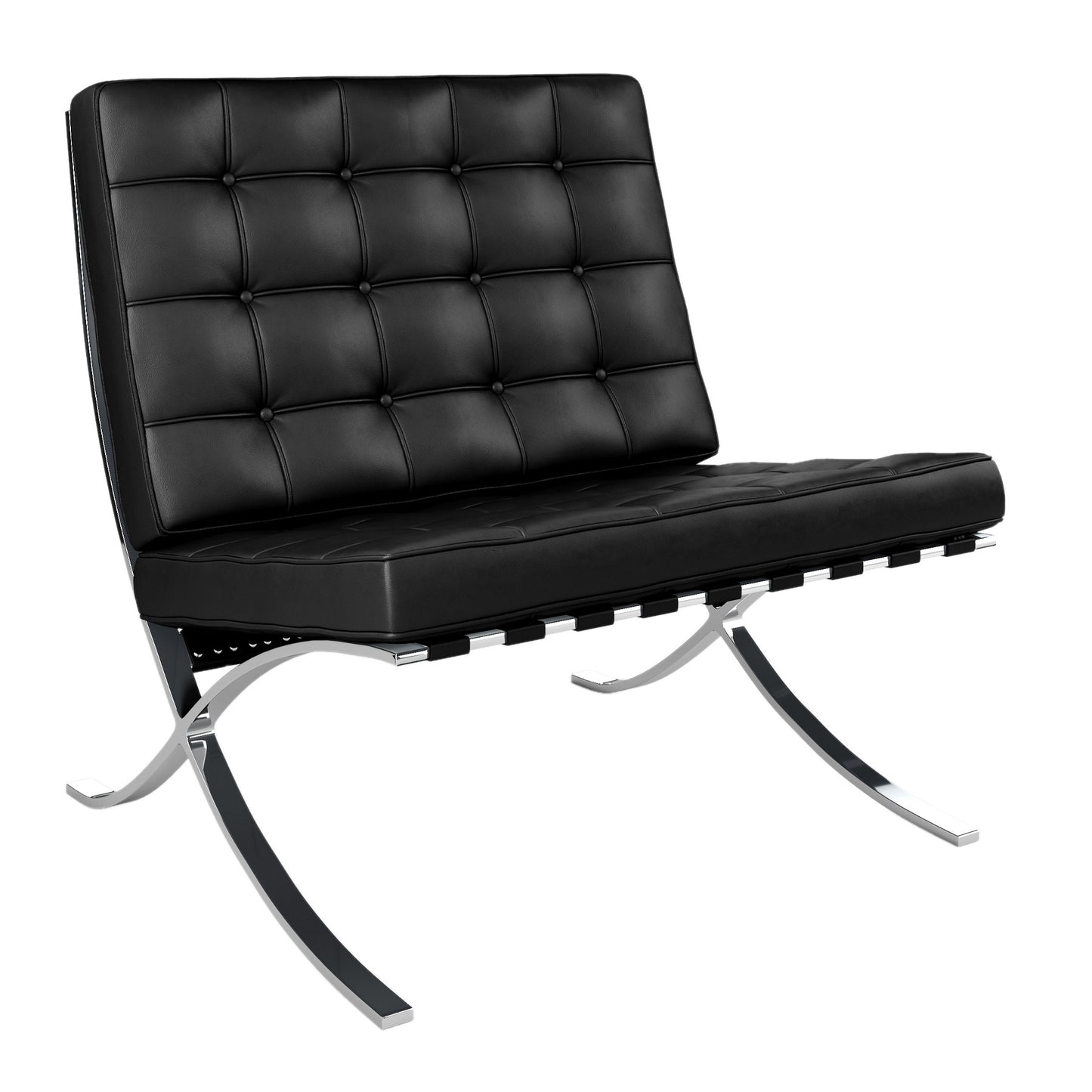 Black and Silver Italian Leather Tufted Lounge Chair By Homeroots | Accent Chairs | Modishstore - 3