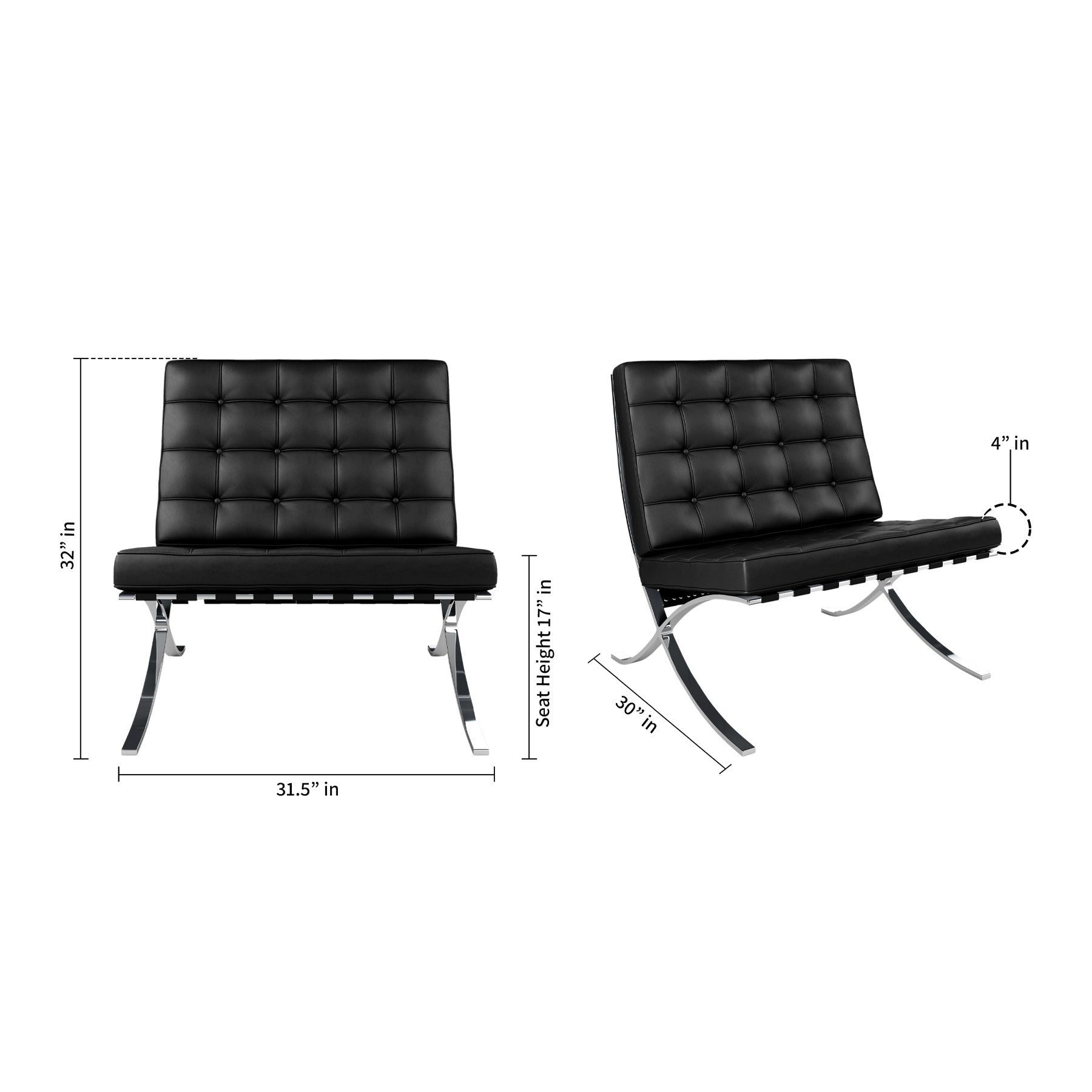 Black and Silver Italian Leather Tufted Lounge Chair By Homeroots | Accent Chairs | Modishstore - 8