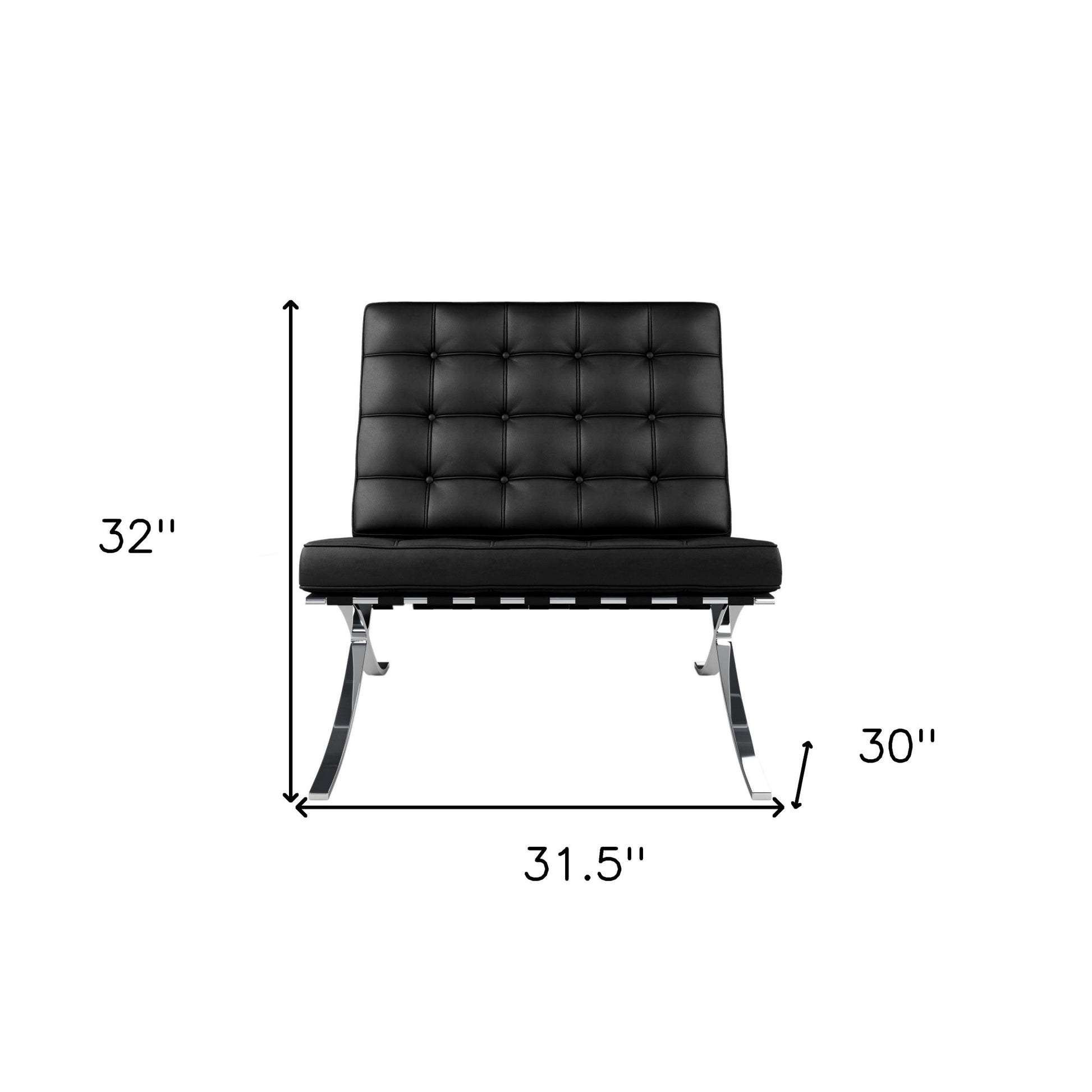 Black and Silver Italian Leather Tufted Lounge Chair By Homeroots | Accent Chairs | Modishstore - 7