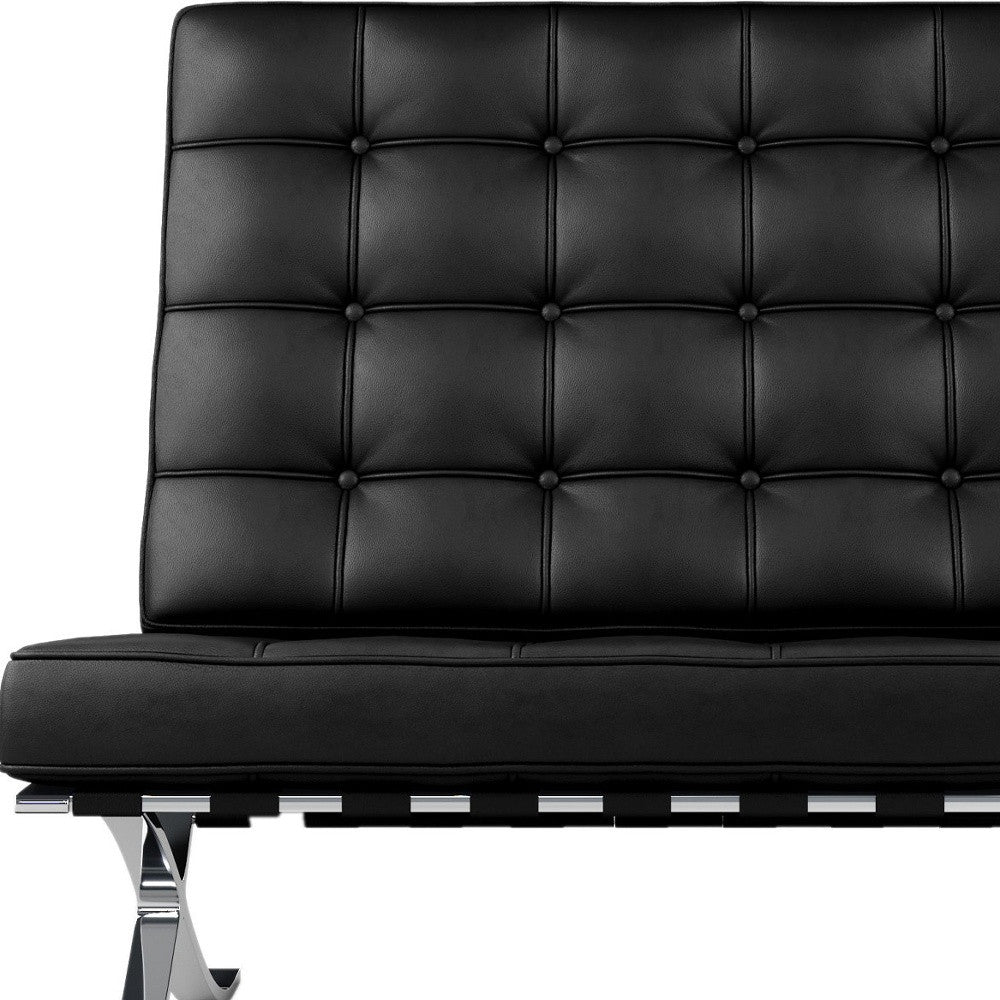Black and Silver Italian Leather Tufted Lounge Chair By Homeroots | Accent Chairs | Modishstore - 5