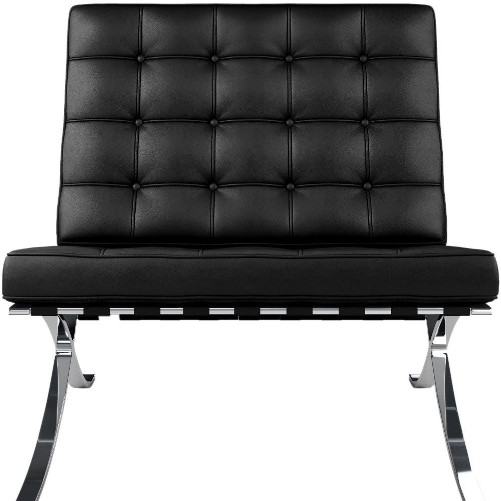 Black and Silver Italian Leather Tufted Lounge Chair By Homeroots | Accent Chairs | Modishstore - 6
