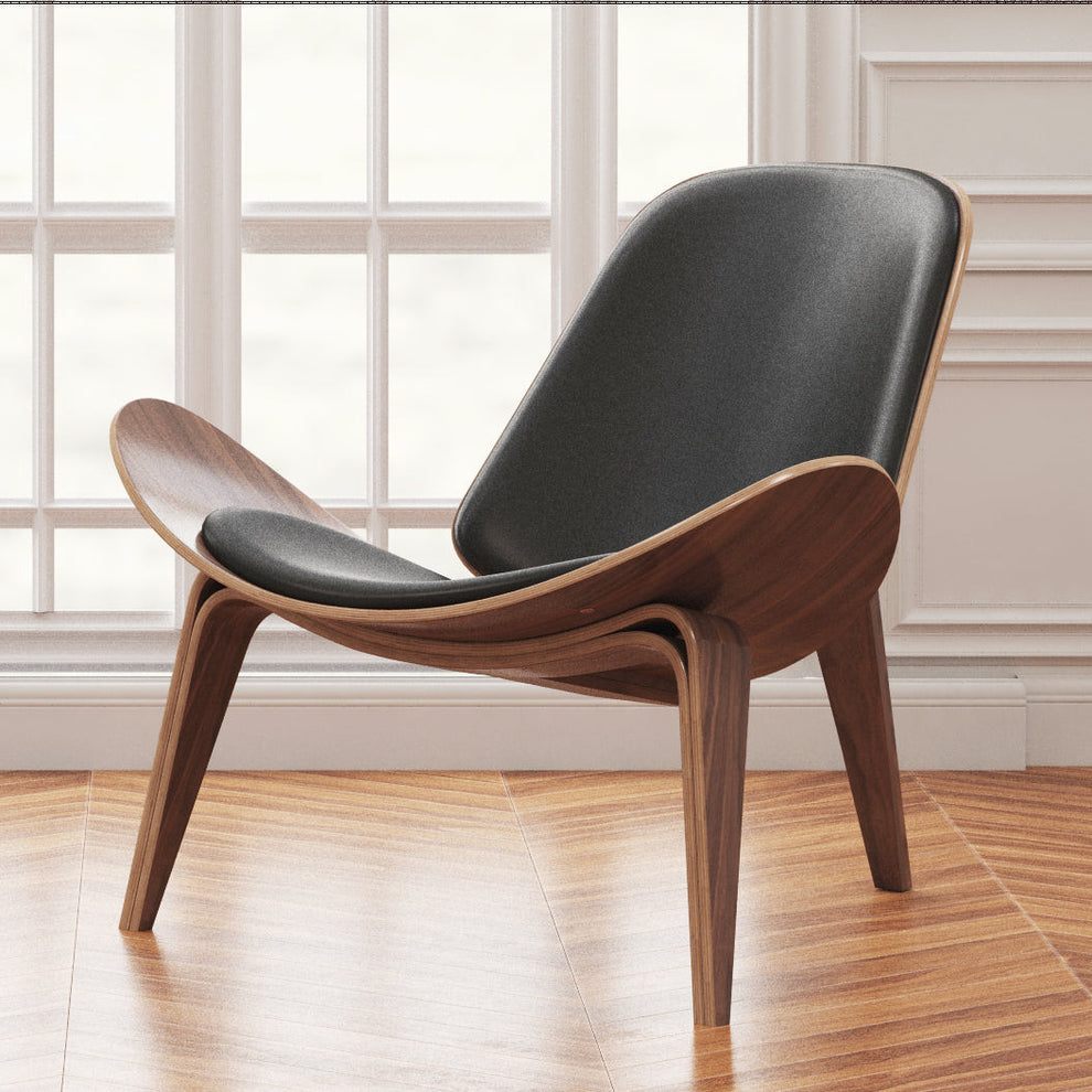 Black and Brown Genuine Leather Lounge Chair By Homeroots | Accent Chairs | Modishstore - 8