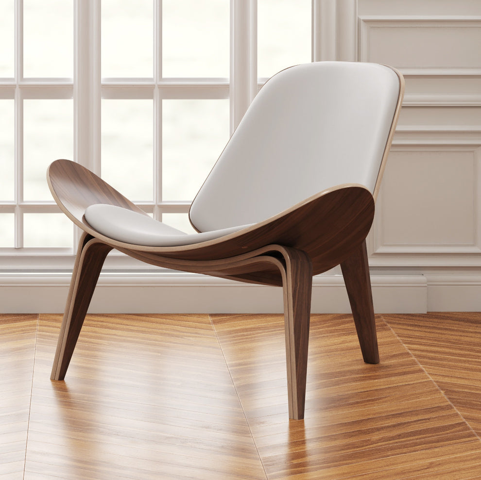 White and Brown Genuine Leather Lounge Chair By Homeroots | Accent Chairs | Modishstore - 8