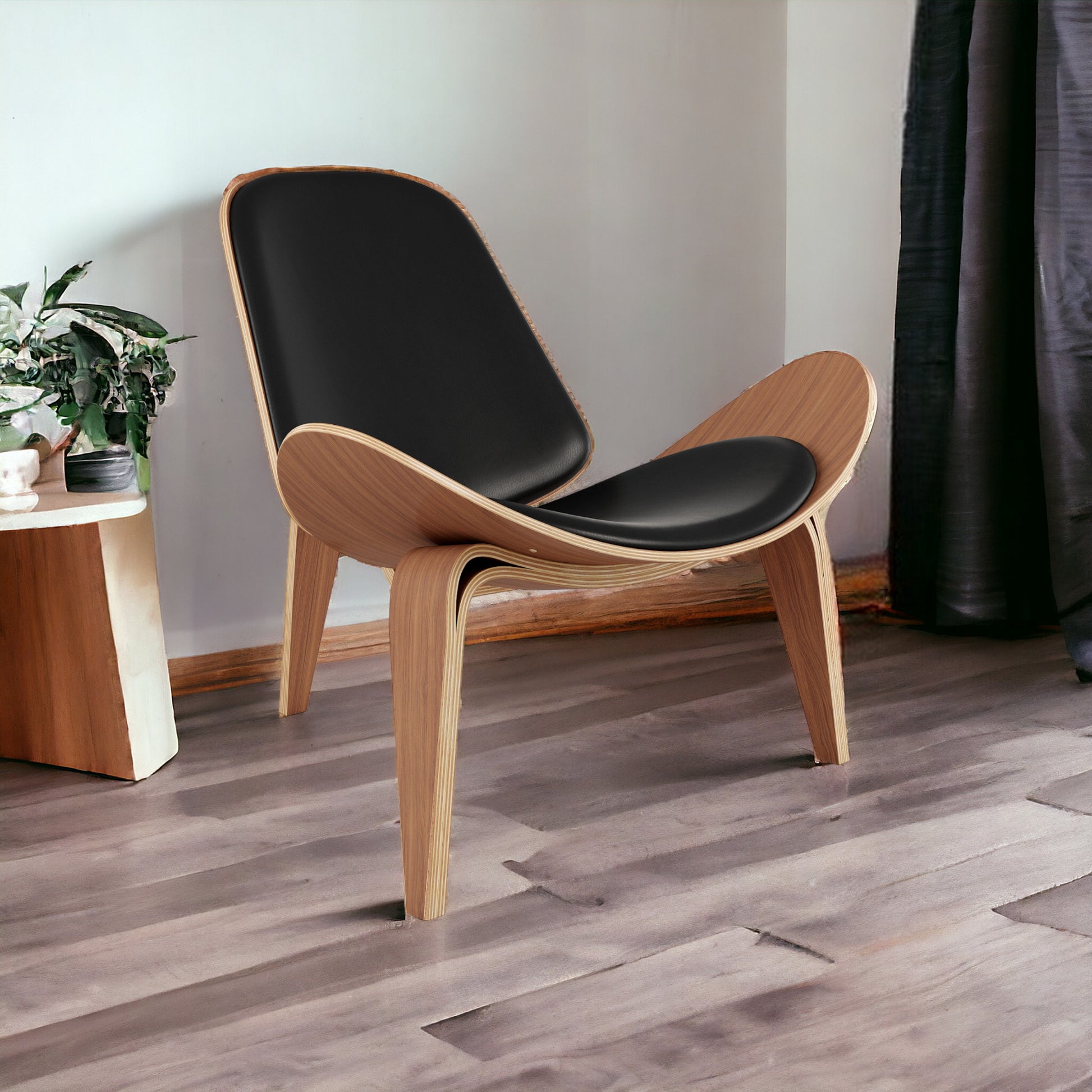 Black and Brown Faux Leather Lounge Chair By Homeroots | Accent Chairs | Modishstore - 1