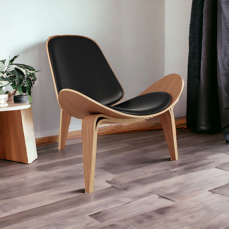 Black and Brown Faux Leather Lounge Chair By Homeroots | Accent Chairs | Modishstore - 1