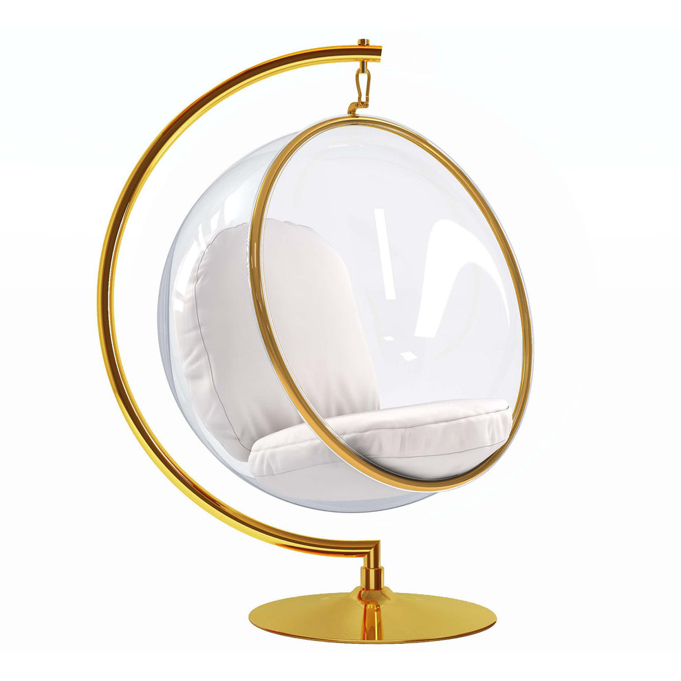White and Gold Faux Leather Balloon Chair By Homeroots | Accent Chairs | Modishstore - 3