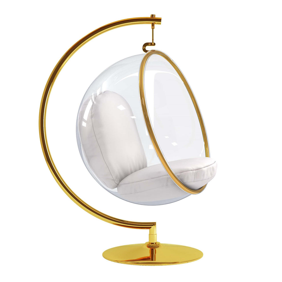 White and Gold Faux Leather Balloon Chair By Homeroots | Accent Chairs | Modishstore - 4