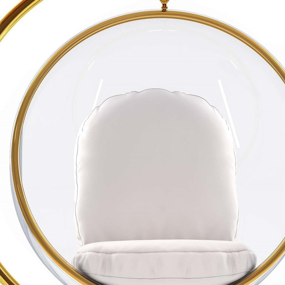 White and Gold Faux Leather Balloon Chair By Homeroots | Accent Chairs | Modishstore - 6