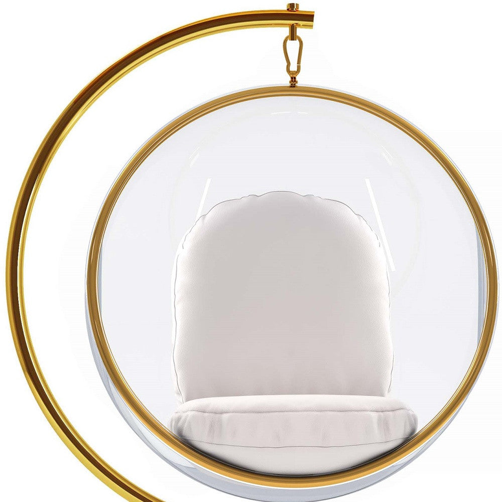 White and Gold Faux Leather Balloon Chair By Homeroots | Accent Chairs | Modishstore - 7