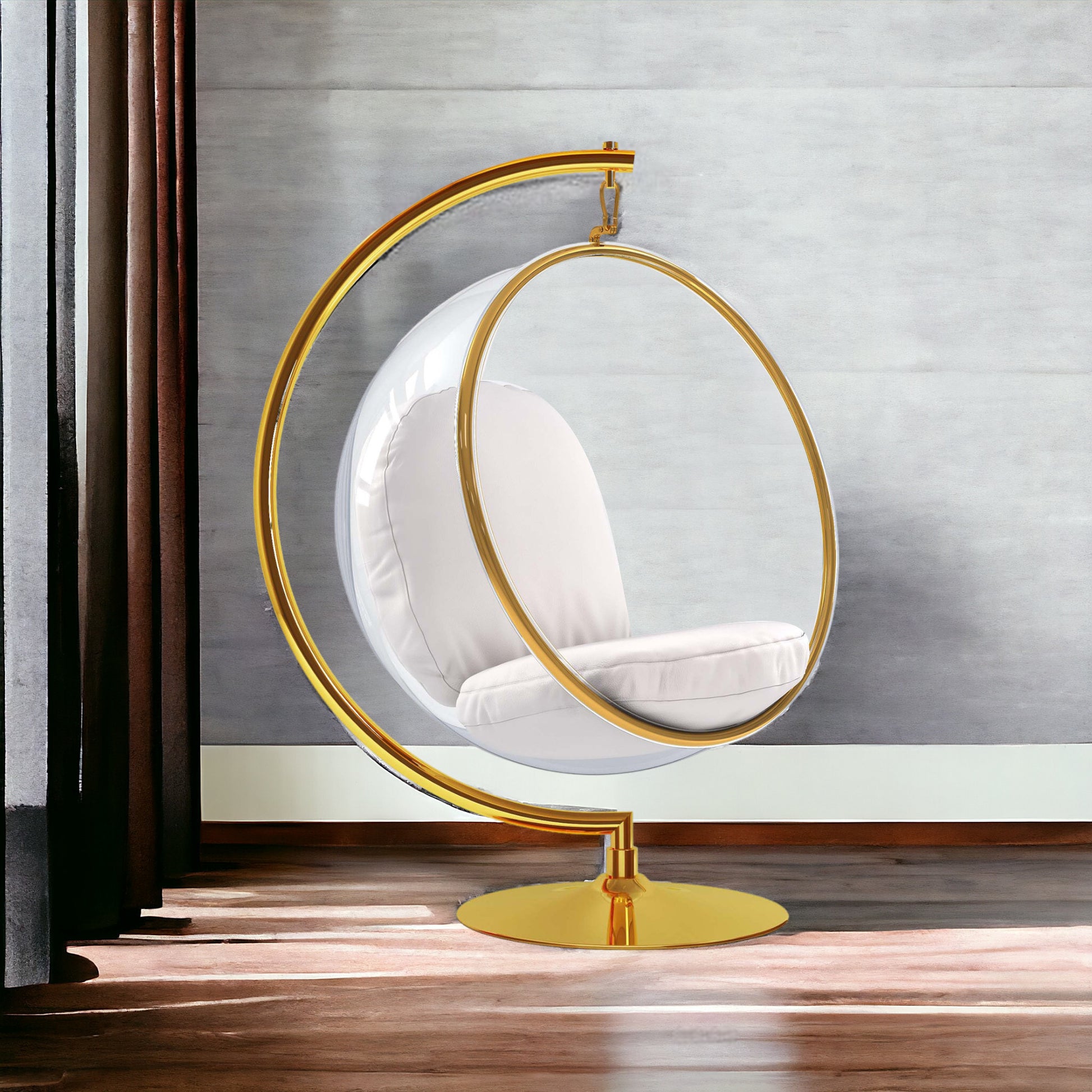 White and Gold Faux Leather Balloon Chair By Homeroots | Accent Chairs | Modishstore - 1