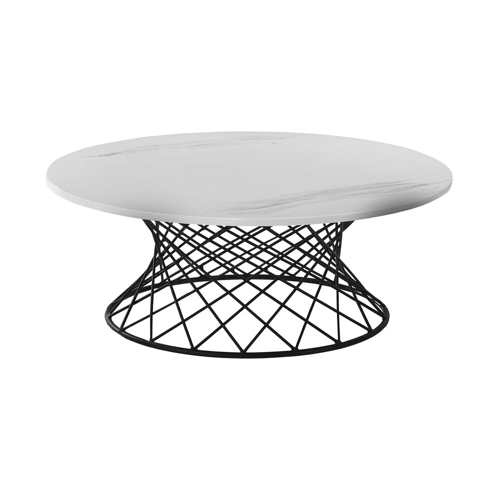 White And Black Genuine Marble And Metal Round Coffee Table By Homeroots | Coffee Tables | Modishstore - 2