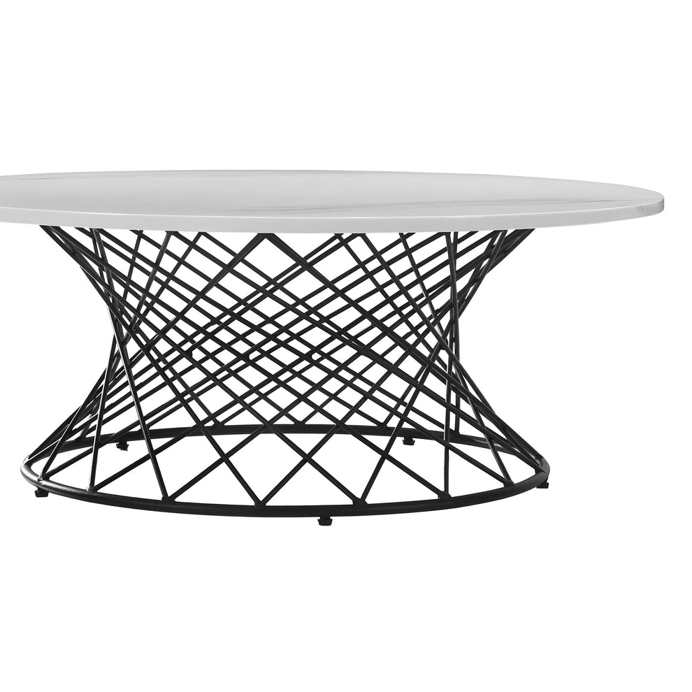 White And Black Genuine Marble And Metal Round Coffee Table By Homeroots | Coffee Tables | Modishstore - 3