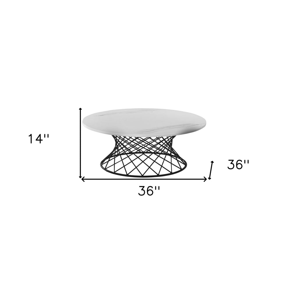 White And Black Genuine Marble And Metal Round Coffee Table By Homeroots | Coffee Tables | Modishstore - 8
