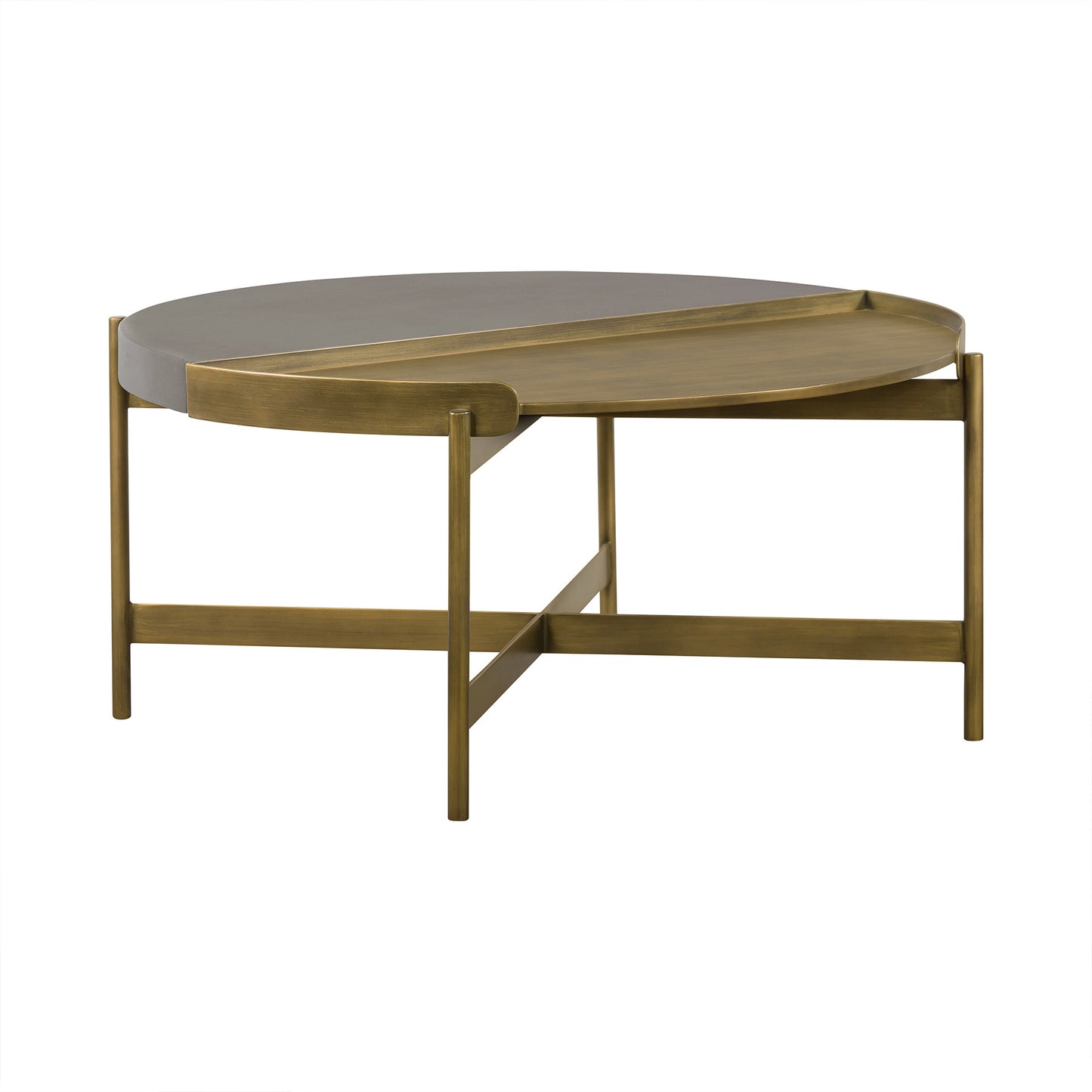 Gray And Brass Concrete And Metal Round Coffee Table By Homeroots | Coffee Tables | Modishstore - 2