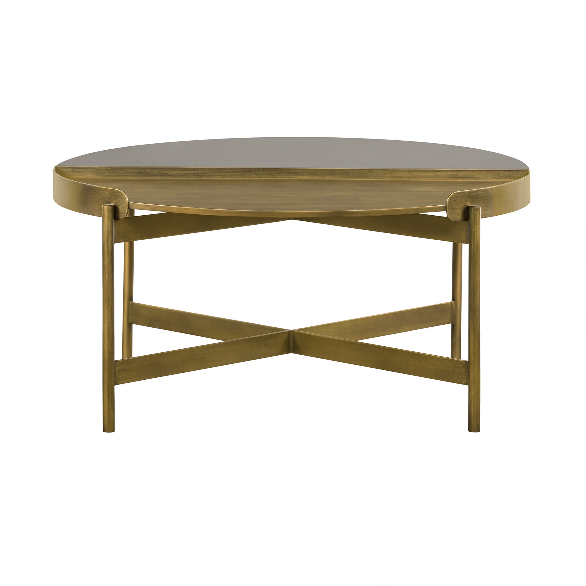 Gray And Brass Concrete And Metal Round Coffee Table By Homeroots | Coffee Tables | Modishstore - 3