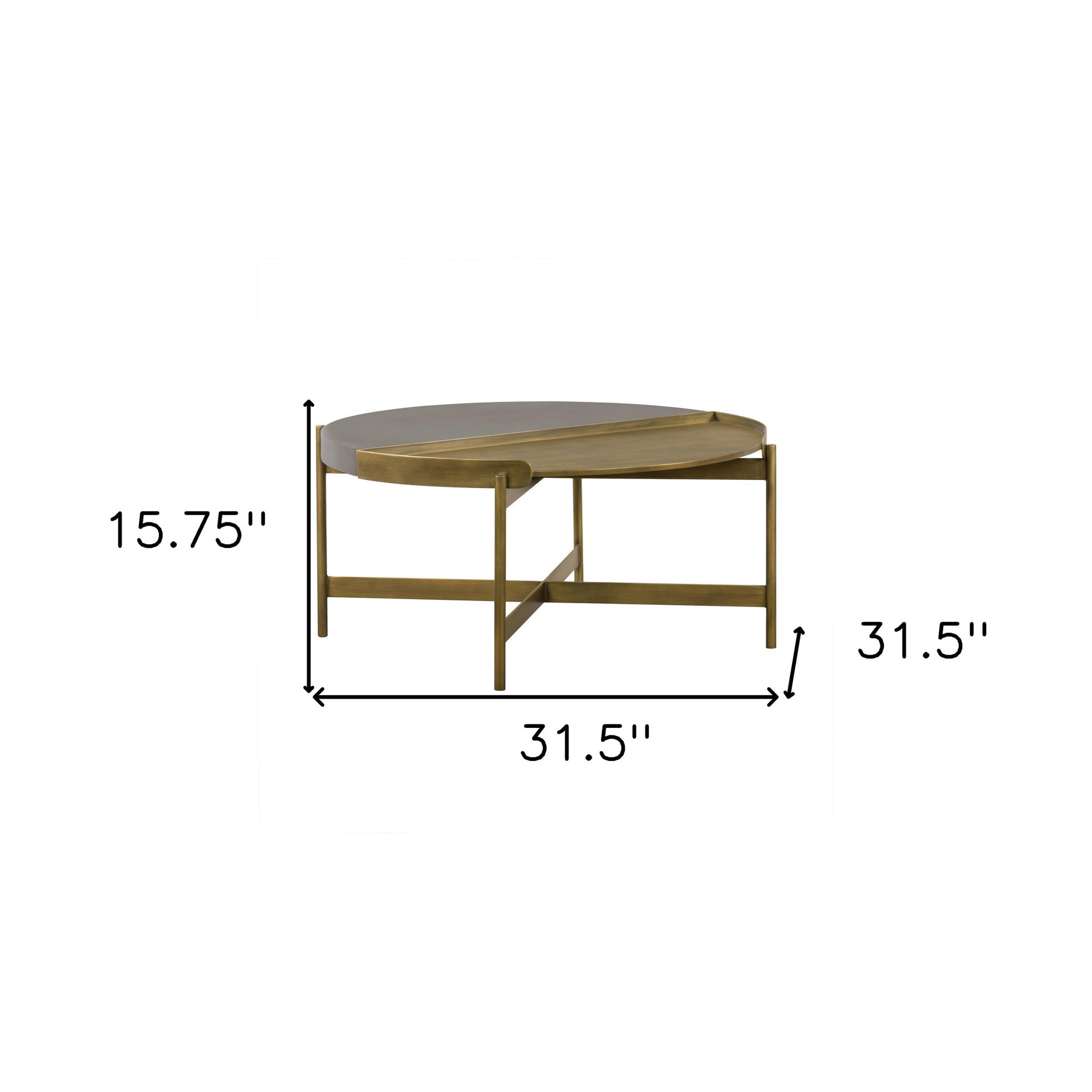 Gray And Brass Concrete And Metal Round Coffee Table By Homeroots | Coffee Tables | Modishstore - 7