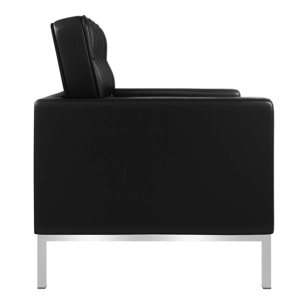 Black and Silver Italian Leather Tufted Club Chair By Homeroots | Accent Chairs | Modishstore - 4