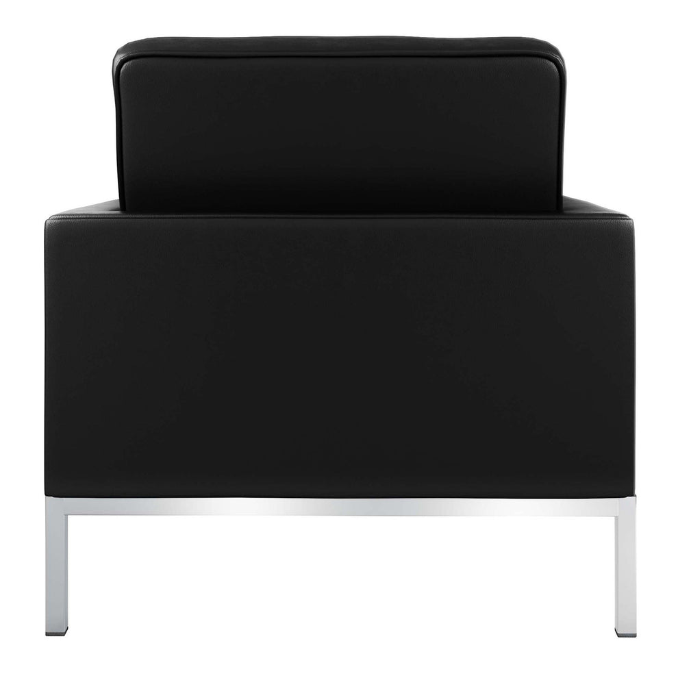 Black and Silver Italian Leather Tufted Club Chair By Homeroots | Accent Chairs | Modishstore - 5
