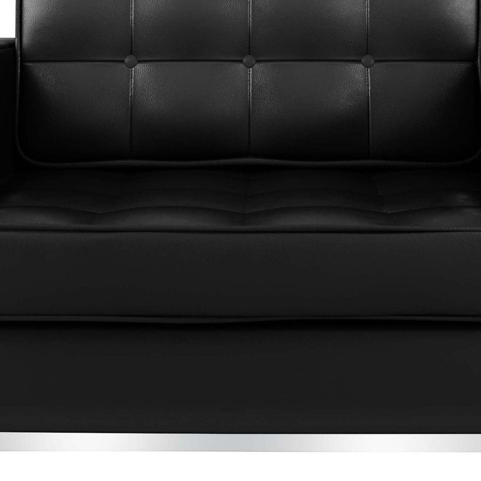 Black and Silver Italian Leather Tufted Club Chair By Homeroots | Accent Chairs | Modishstore - 6