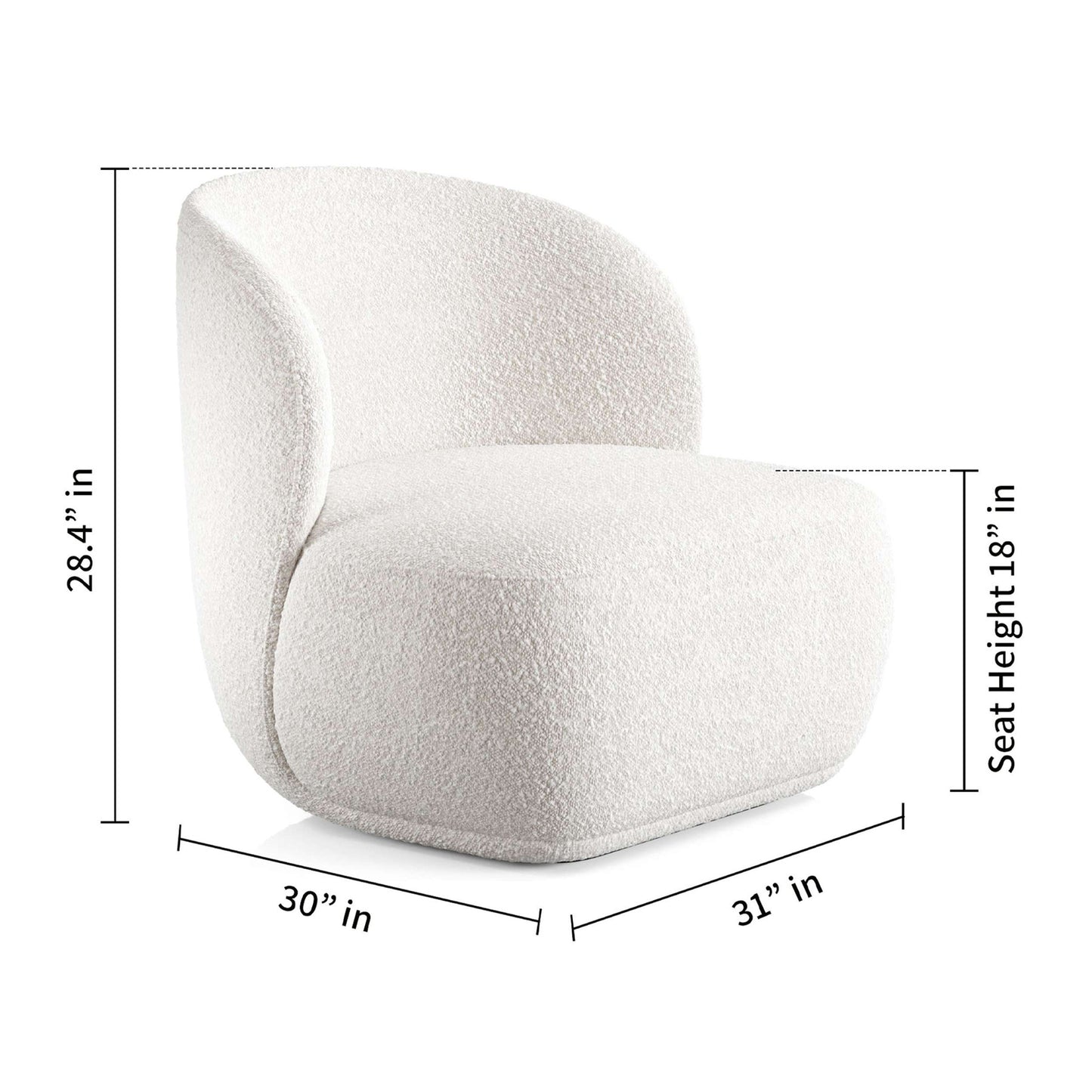 White Boucle Wingback Chair By Homeroots | Accent Chairs | Modishstore - 8