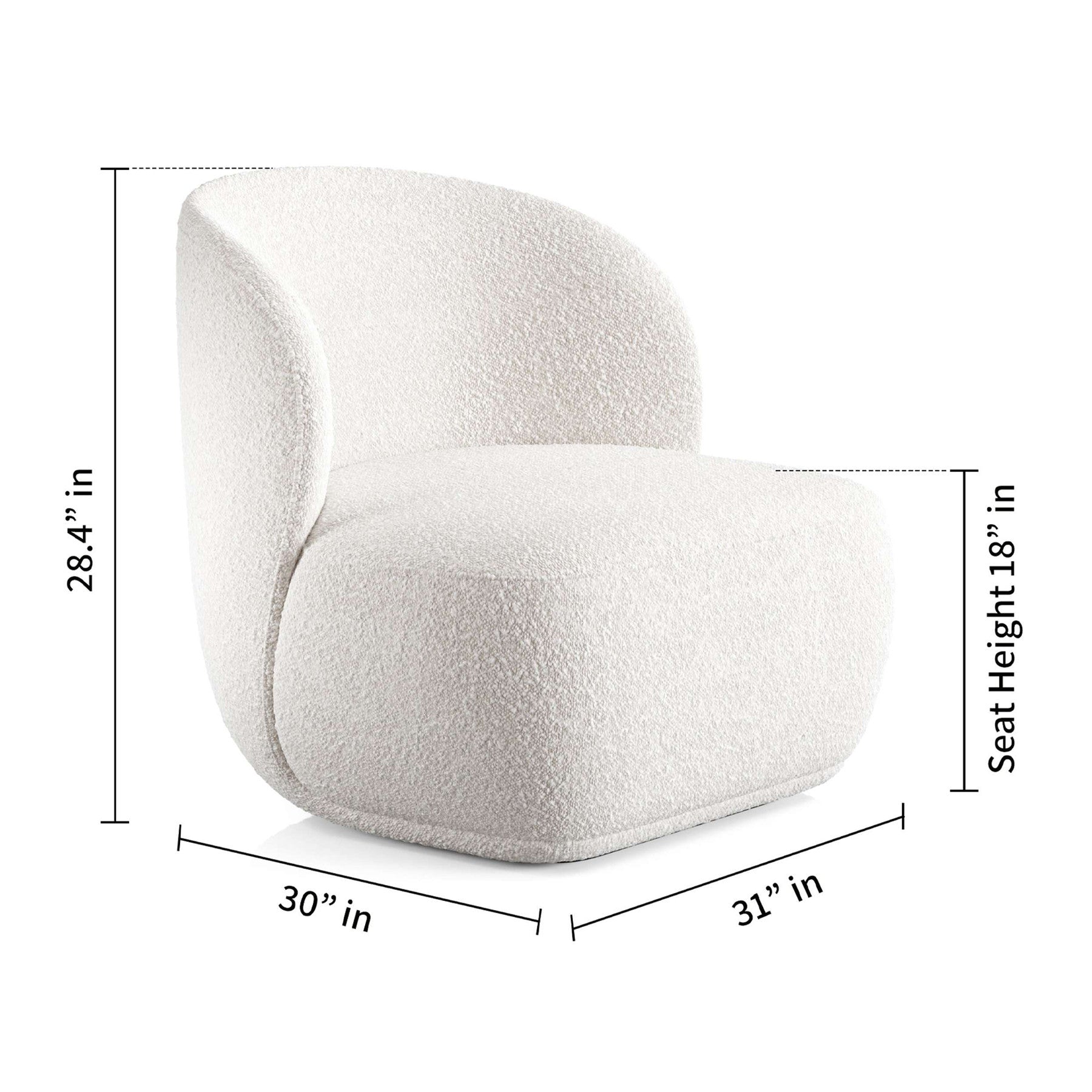 White Boucle Wingback Chair By Homeroots | Accent Chairs | Modishstore - 8