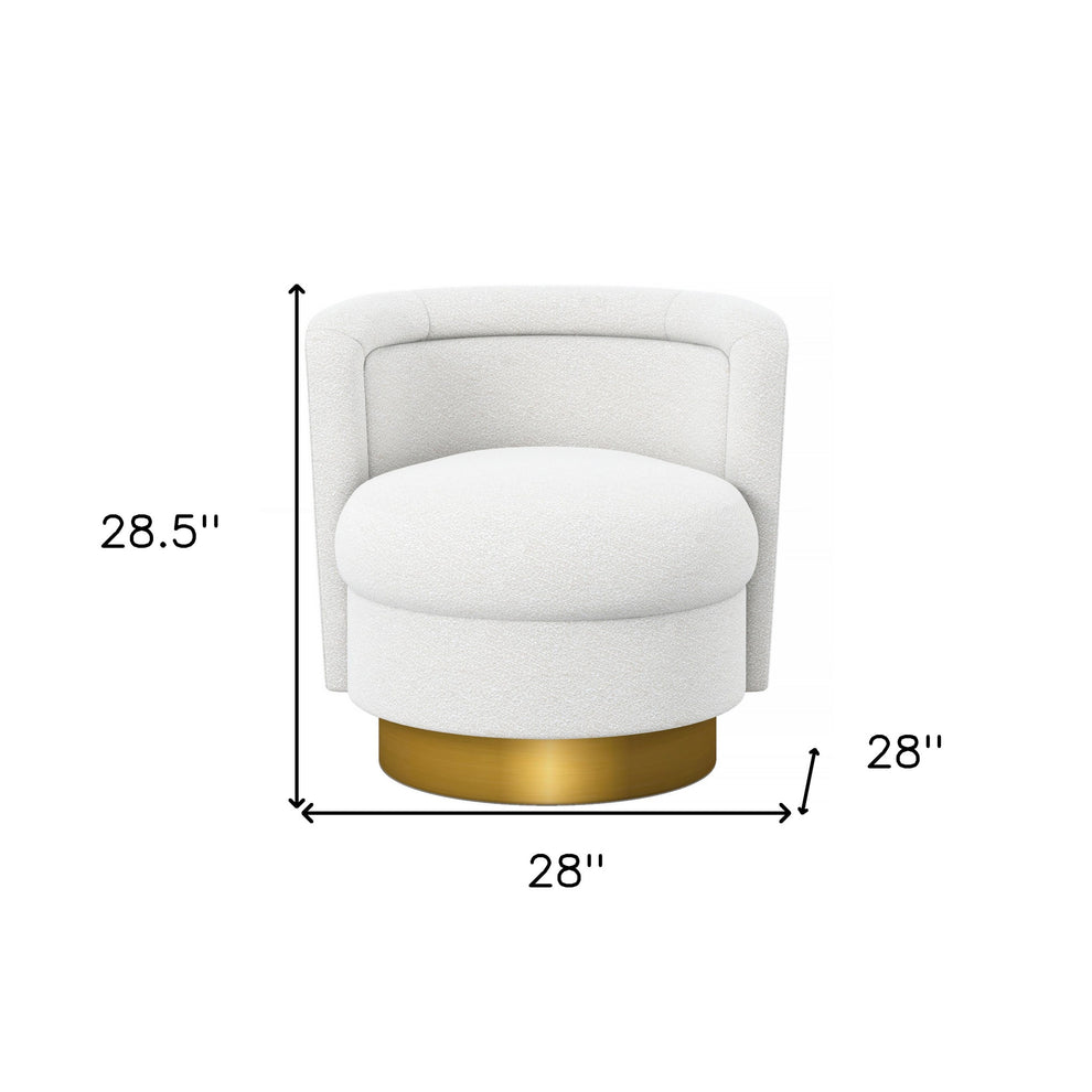 White and Gold Boucle Swivel Barrel Chair By Homeroots | Accent Chairs | Modishstore - 8