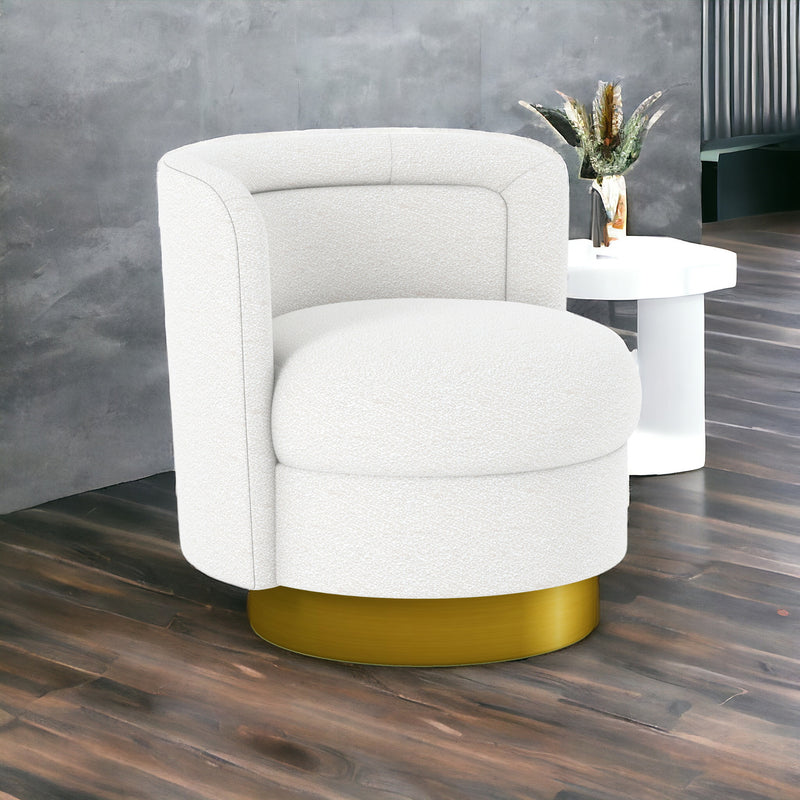 White and Gold Boucle Swivel Barrel Chair By Homeroots | Accent Chairs | Modishstore - 1