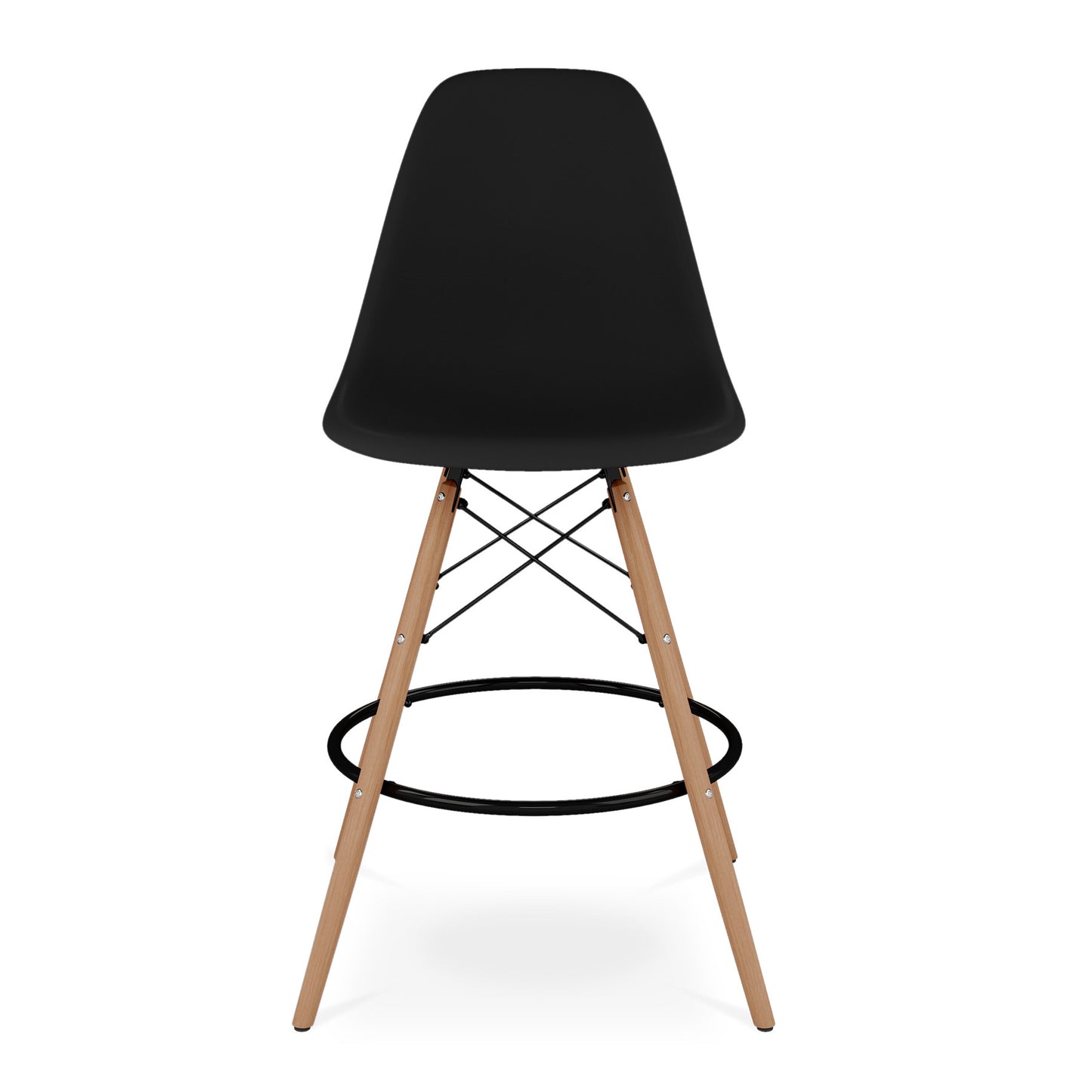 Black And Brown Heavy Duty Plastic And Solid Wood Counter Height Bar Chair By Homeroots | Bar Stools | Modishstore - 2