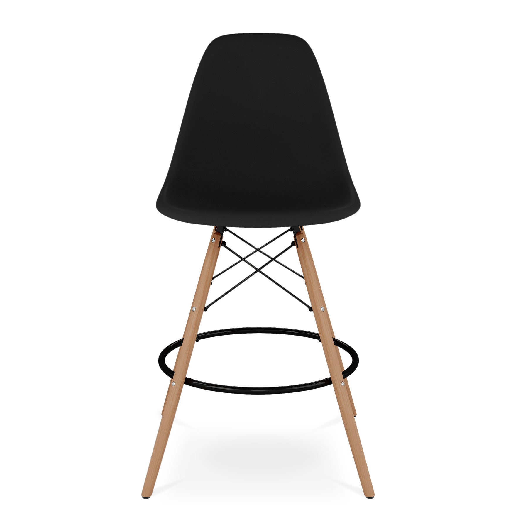 Black And Brown Heavy Duty Plastic And Solid Wood Counter Height Bar Chair By Homeroots | Bar Stools | Modishstore - 2